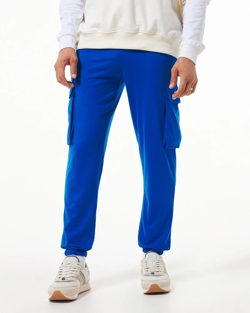 bewakoof Men's Blue Oversized Cargo Warm Joggers